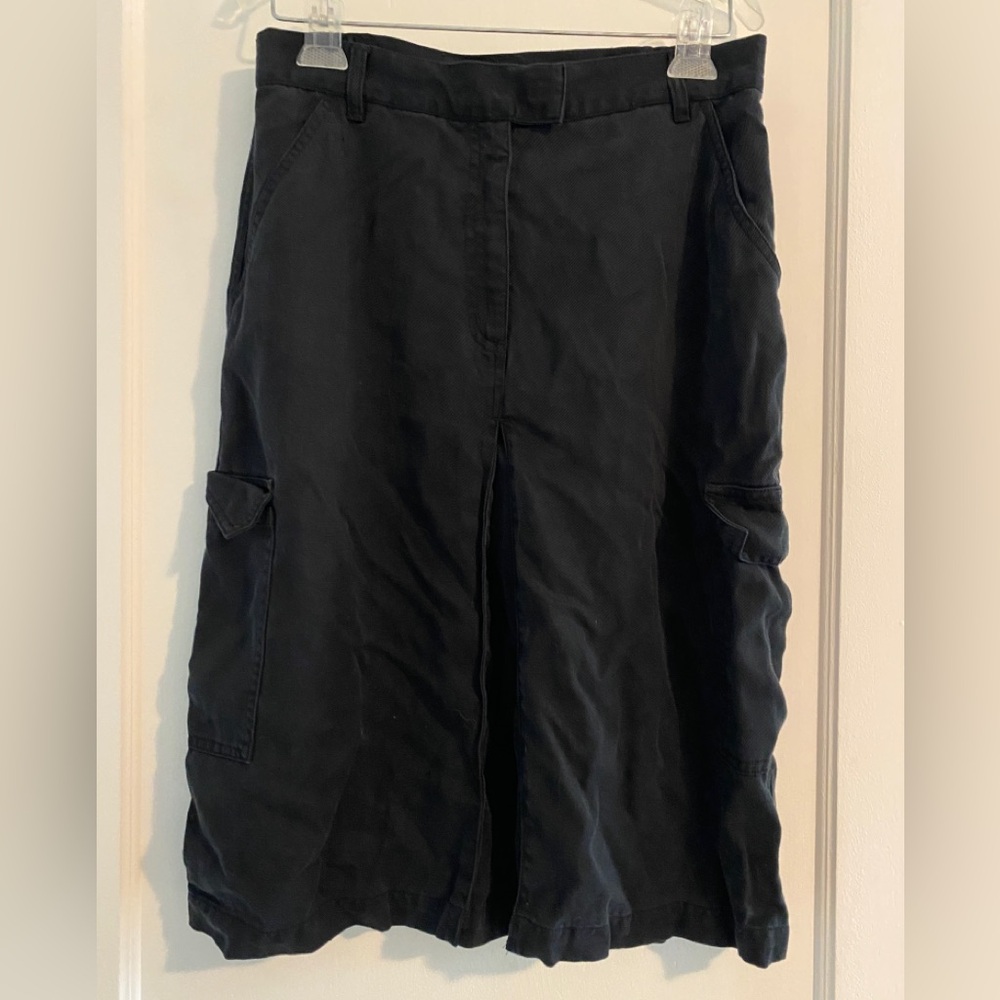 Vintage J Jill Black Tencel Utility Cargo Midi Skirt Size 8P